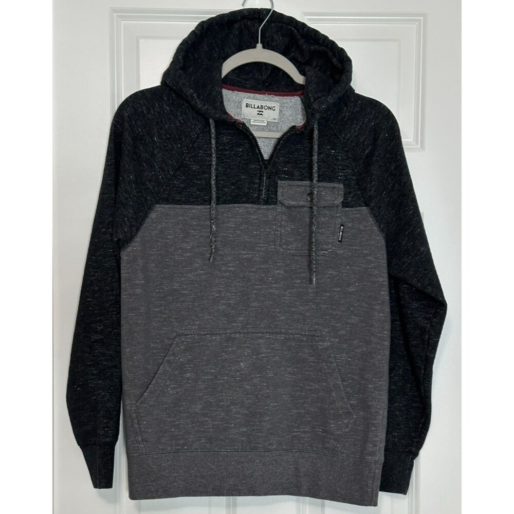 Billabong Balance Half-Zip Hoodie Men's Size S Gray & Black Surf Skater Pullover